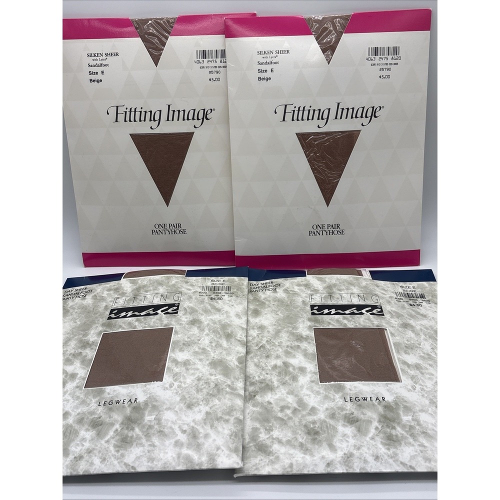 FITTING IMAGE Nylons Silken & Day Sheer Sandalfoot Pantyhose Sz E Beige 4 PK VTG